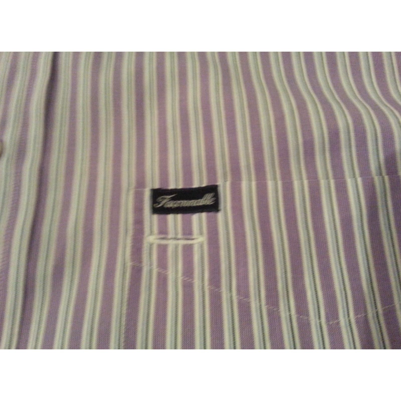 Faconnable VINTAGE? Mens Façonnable Dress Shirt XL Purple Stripes Cotton Button Size 46R - 4 Thumbnail