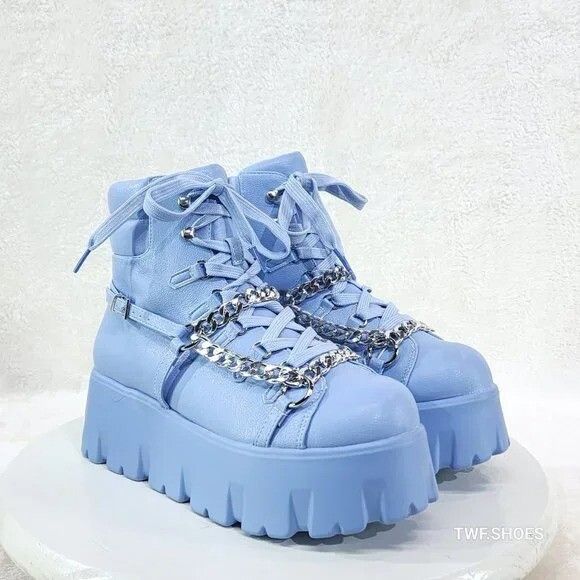 Other Emo Stomp 2" Platform Stomper Ankle Boots With Chain Design Size US 11 / IT 41 - 2 Thumbnail