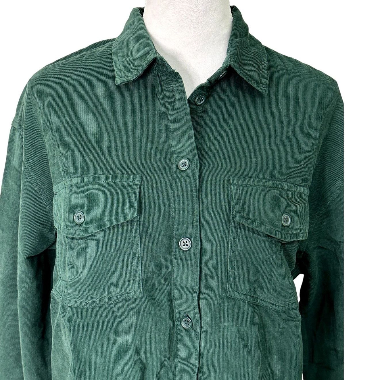 BP. BP Crop Shirt Jacket Button-Up Corduroy Green Women's M NWT Size M / US 6-8 / IT 42-44 - 3 Thumbnail