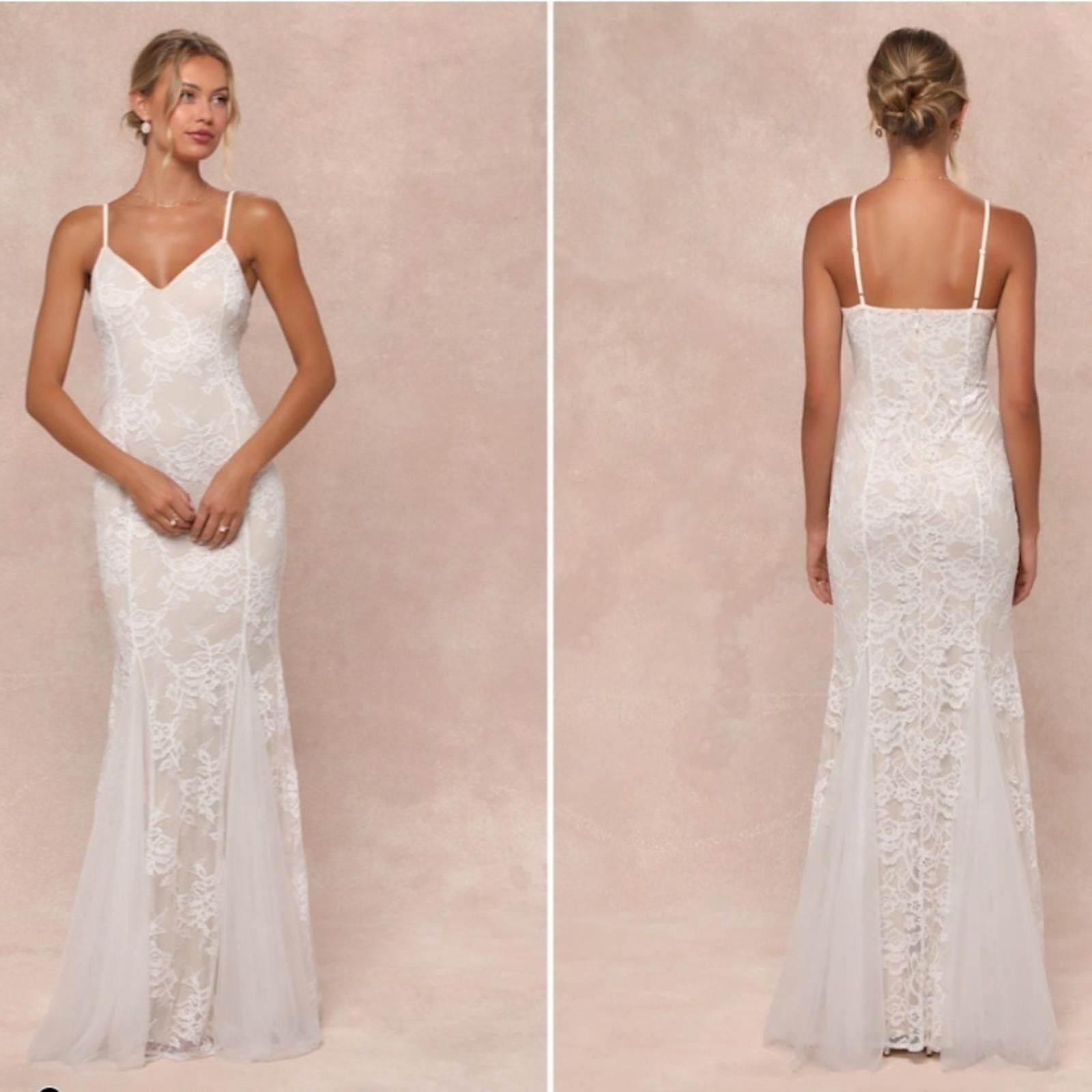 Lulus LULU's Bridal Wedding Romantic Floral Lace Chic Mermaid Gown Size XS / US 0-2 / IT 36-38 - 4 Thumbnail