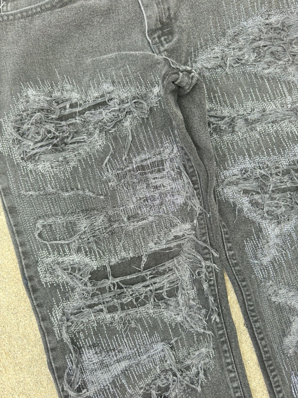 Heavily Distressed & Patched Black Jeans 30x30 Boro Vintage