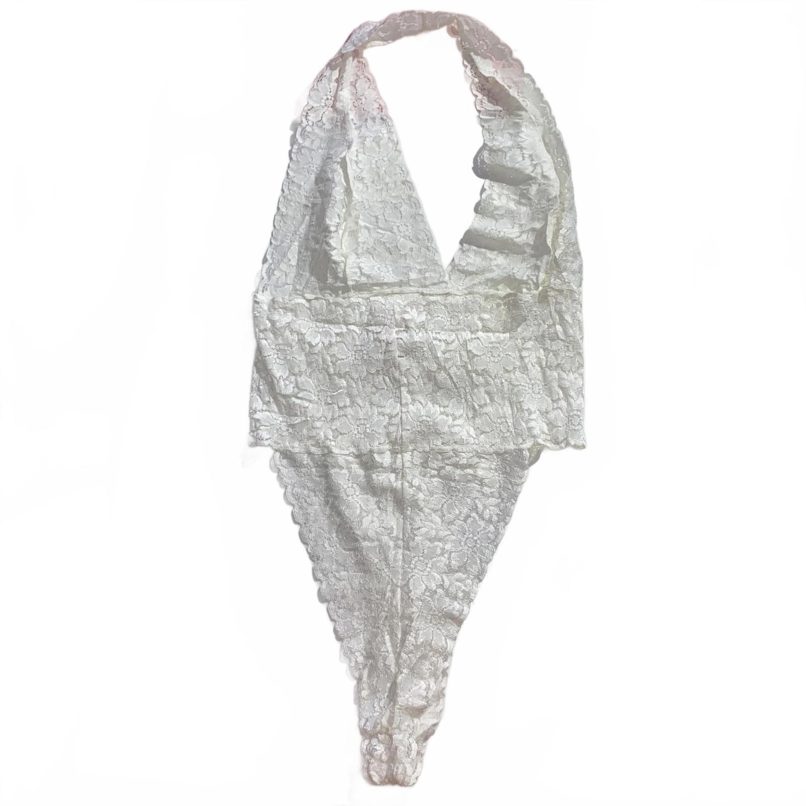 Designer Vintage Victoria’s Secret Lace Bodysuit M WhiteY2K Lingerie Size ONE SIZE - 2 Thumbnail