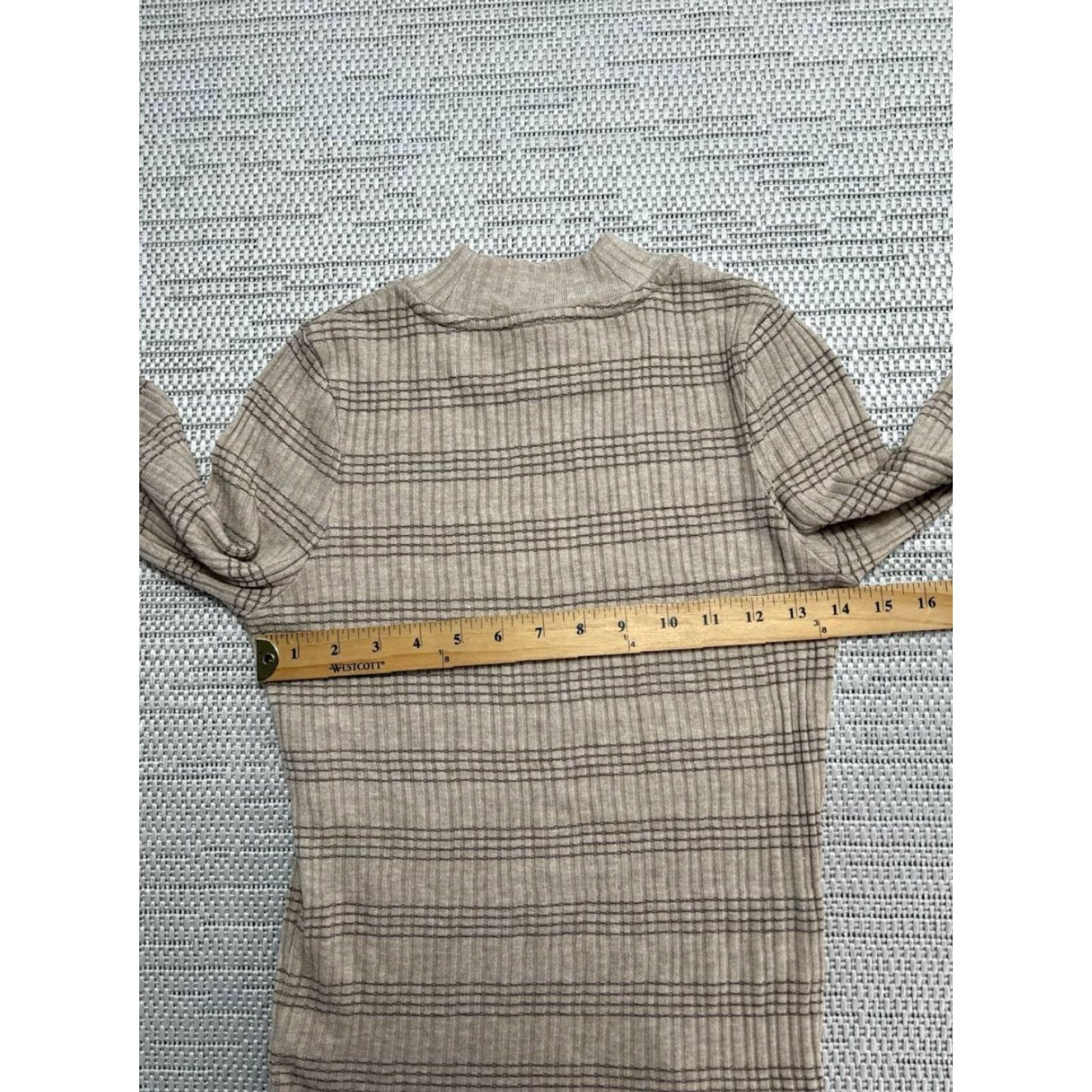 Vince Vince Womens Small Beige Mock Neck Rib Stripe Sweater Knit Pullover Tight Knit Casual Shirt Size S / US 4 / IT 40 - 6 Thumbnail