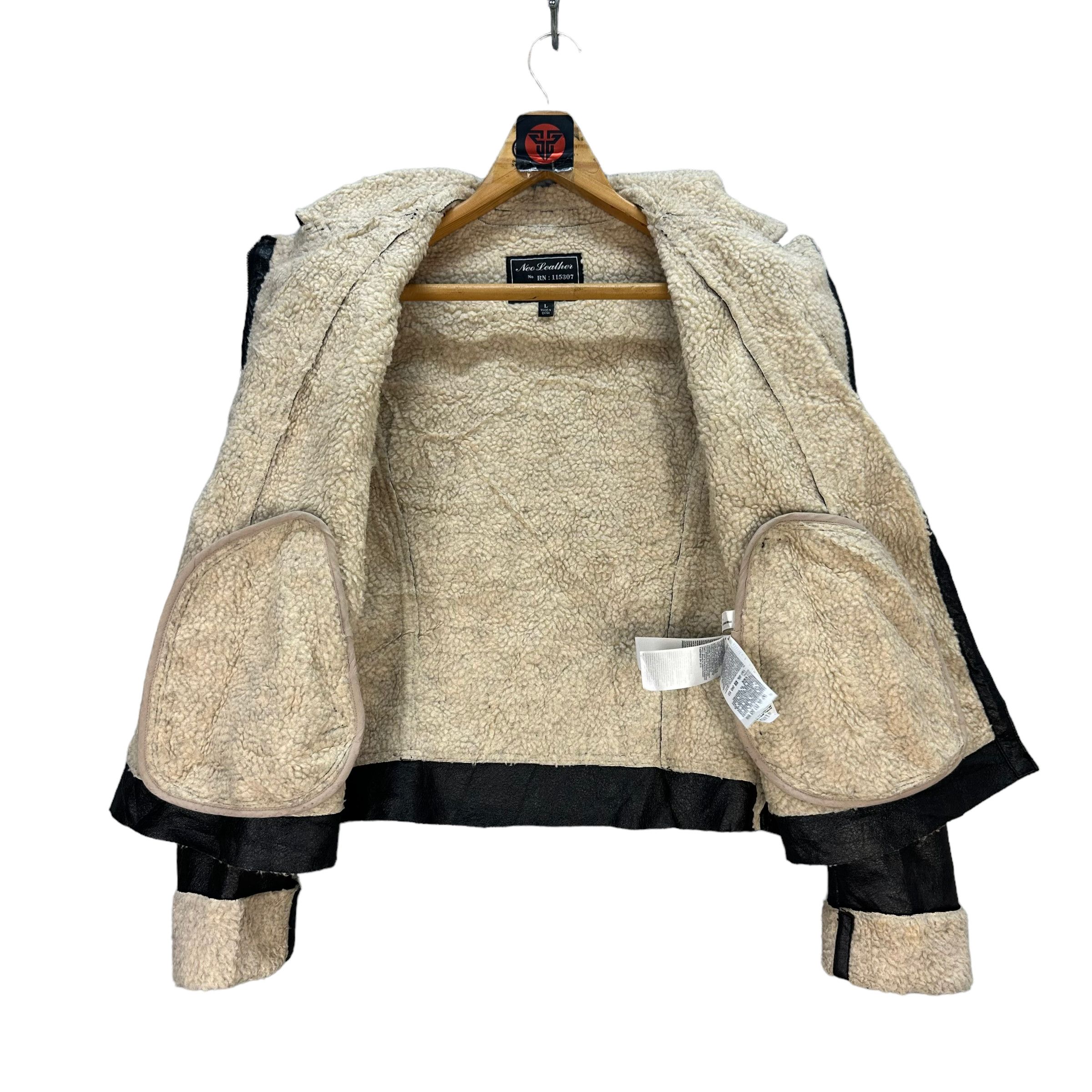 Japanese Brand NEO LEATHER DOUBLE COLLAR SHEARLING JACKET #7535-151 Size L / US 10 / IT 46 - 6 Thumbnail