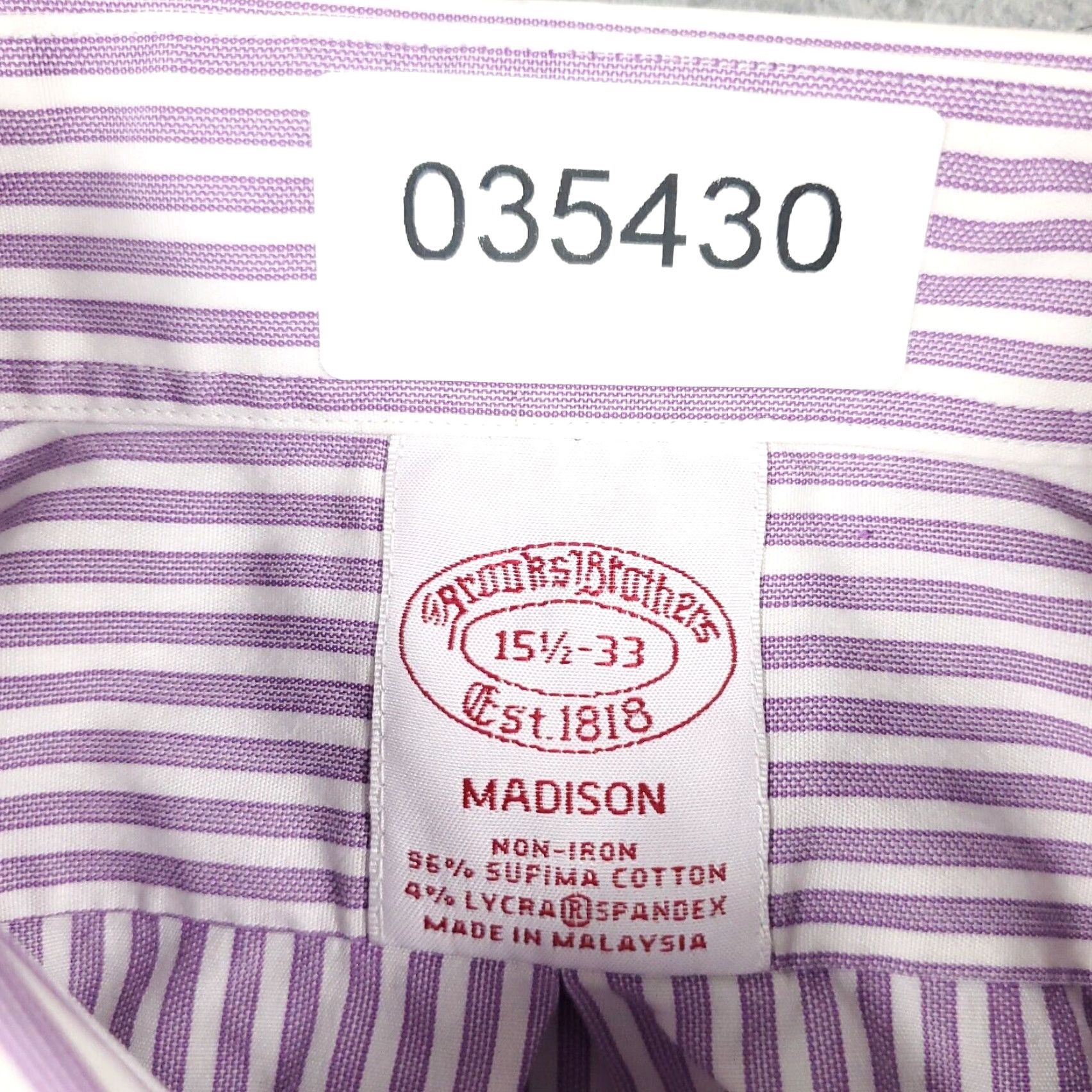Brooks Brothers Brooks Brothers Dress Shirt Adult 15.5 Purple Striped Long Sleeve Button-Up Cotton Regular Non-Iron Mens Size 40R - 6 Thumbnail