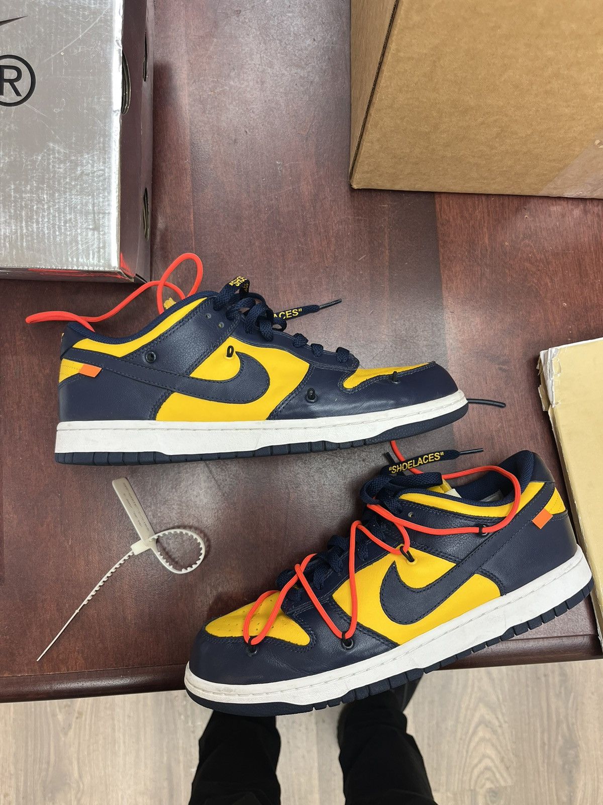 image of Nike Off White Michigan Dunk University Gold Shoes in Navy, Men's (Size 11)