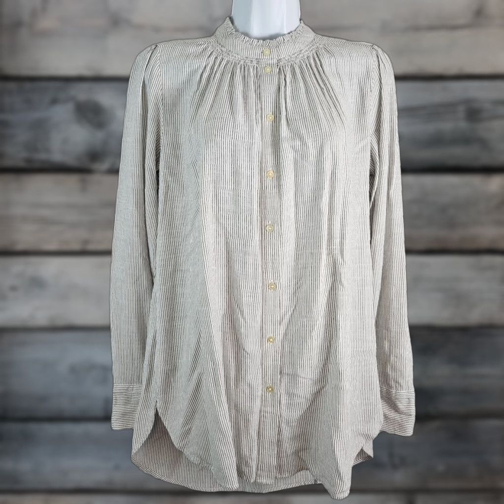 Loft LOFT Ann Taylor Womens Button Up Top Sz S Black White Stripe Rayon Shirt Womens Size S / US 4 / IT 40 - 1 Thumbnail