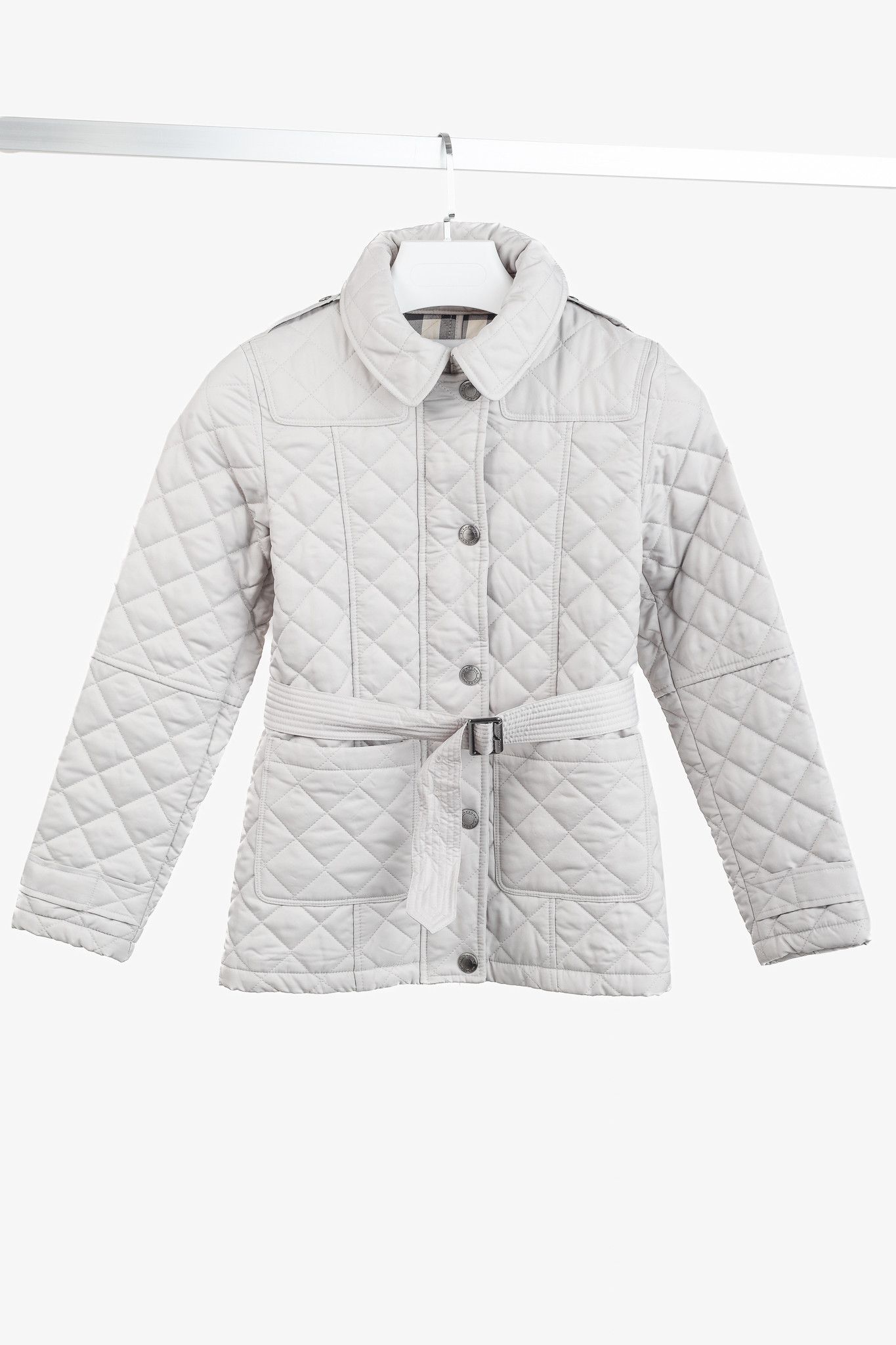 Burberry Burberry Grey Quilted Belted Zip Jacket Size XXS / US 00 / IT 34 - 1 Thumbnail