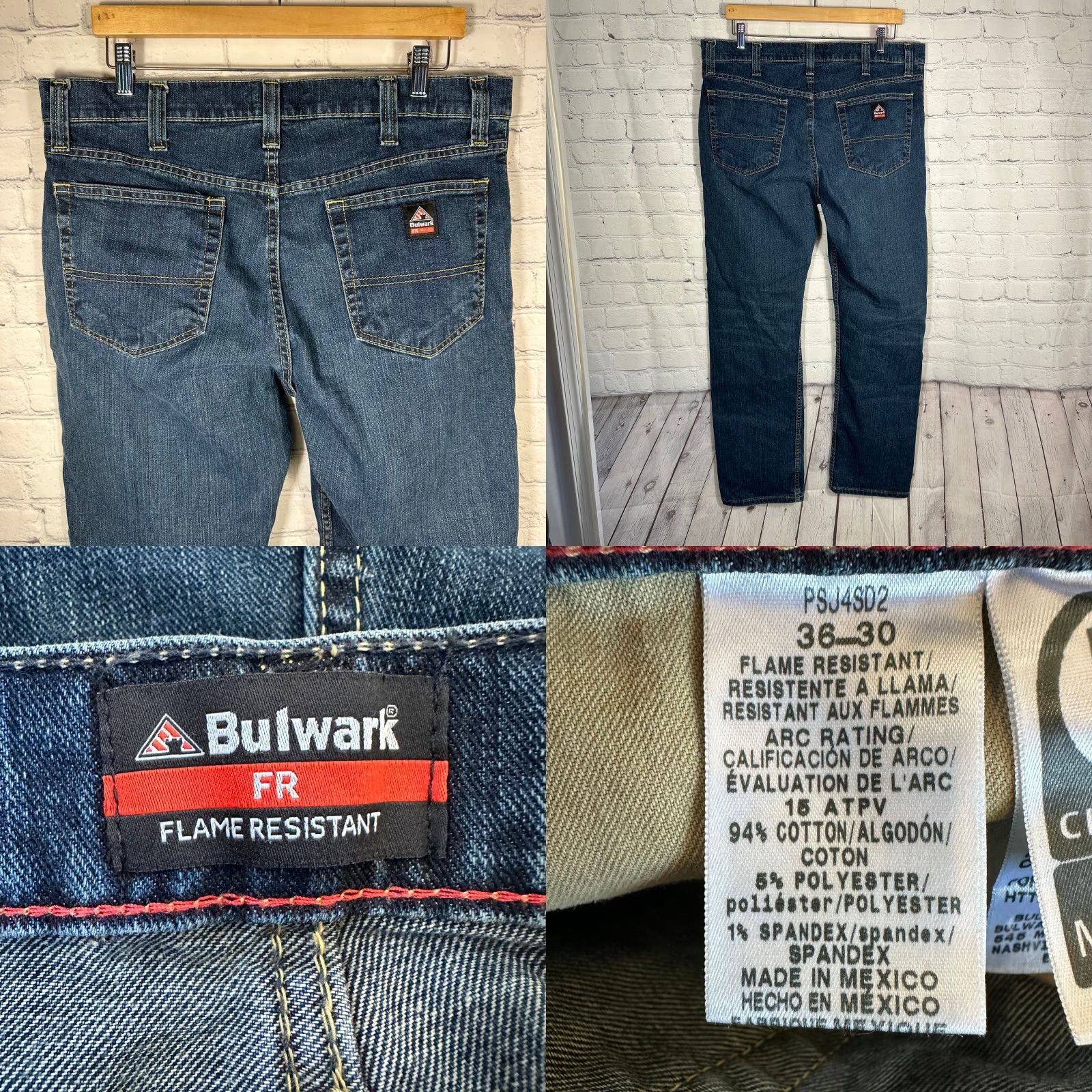Denime Bulwark FR Mens Jeans 36 37 Dark Wash CAT2 2112 Denim Pants Straight 5-Pocket Denim Blue Size US 37 - 8 Thumbnail