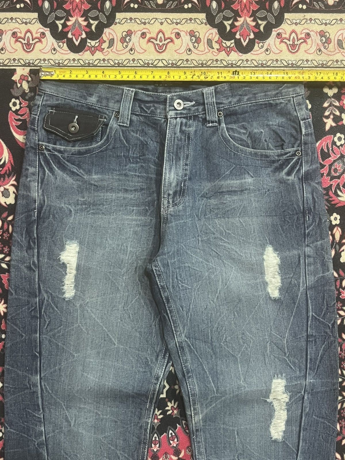 Hysteric Glamour Japanese Brand Jungle Storm Blue Cracked Distressed Jeans Size US 32 / EU 48 - 10 Thumbnail