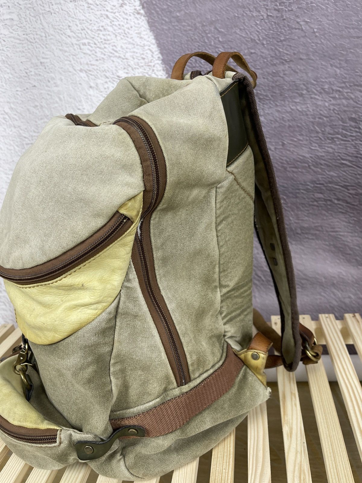 Vintage Vintage Avant Garde lyiami cotton leather backpack military Size ONE SIZE - 8 Thumbnail