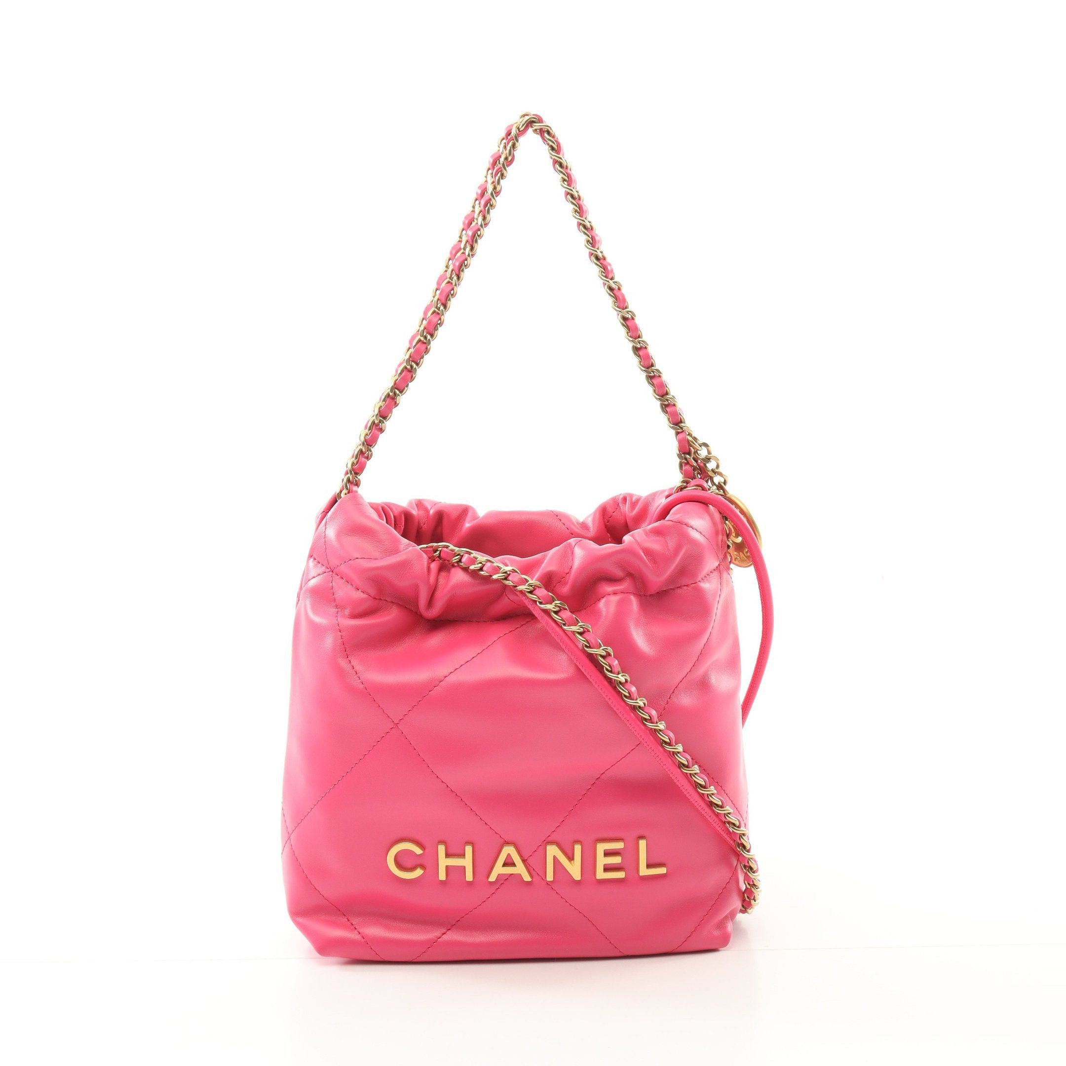 Chanel Chanel 22 Mini Chain Shoulder Bag Leather Pink Purple Gold Hardware, Women's