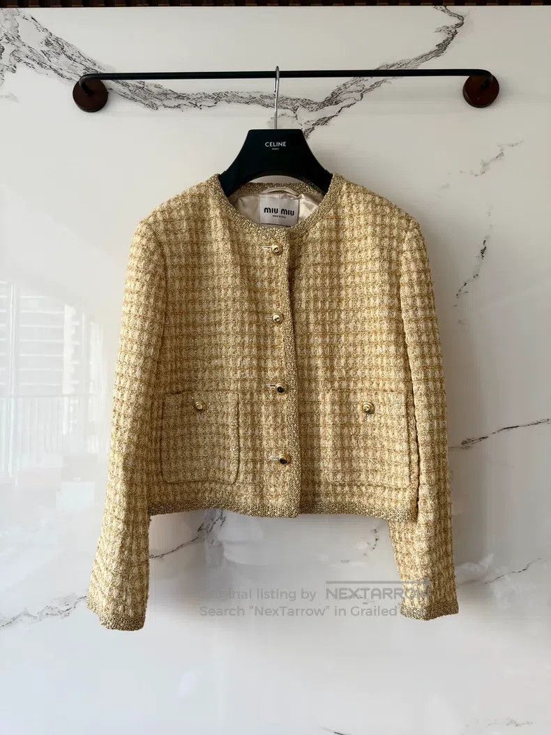 Miu Miu Miu Miu Golden checkered tweed jacket Size US S / EU 44-46 / 1 - 1 Thumbnail
