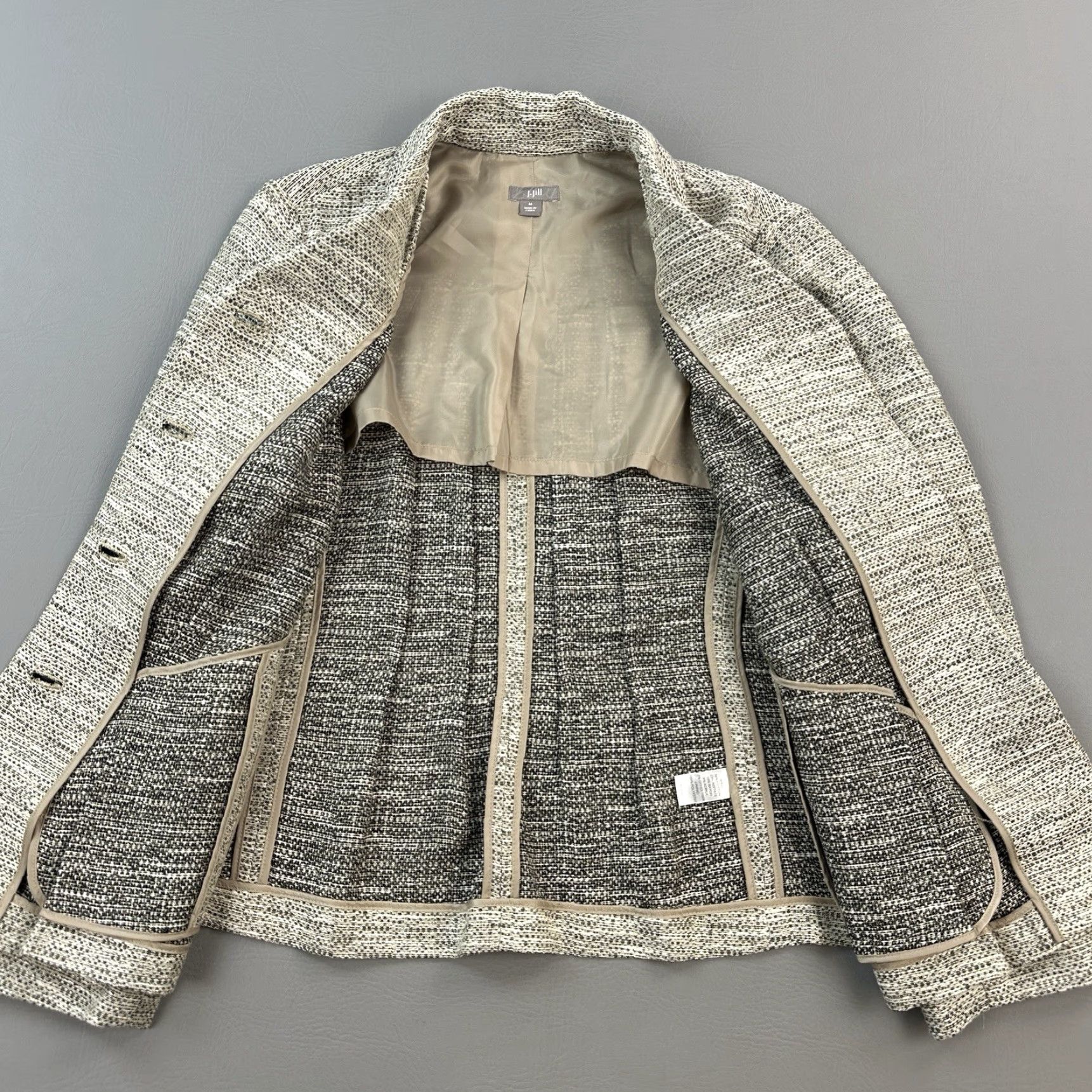 J. Jill J. Jill Jacket Blazer Women's Medium Beige Tweed Cotton Blend Button Front Casual Size M / US 6-8 / IT 42-44 - 5 Thumbnail