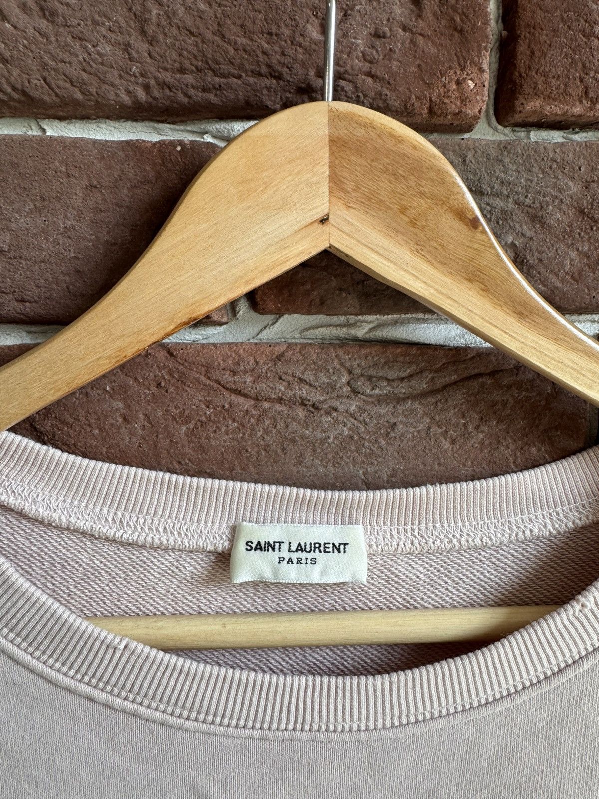 Designer × Saint Laurent Paris SLP Saint Laurent Distressed Center Logo Ash Pink Crewneck M Size US M / EU 48-50 / 2 - 5 Thumbnail