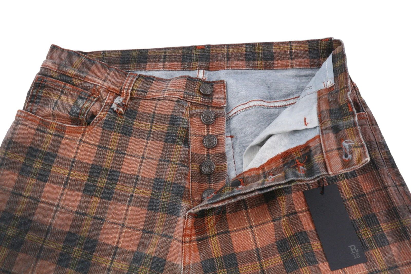 R13 TAILORED DROP 27 Ash Red Plaid Ankle Crop Relaxed 85770 Size 27" / US 4 / IT 40 - 4 Thumbnail