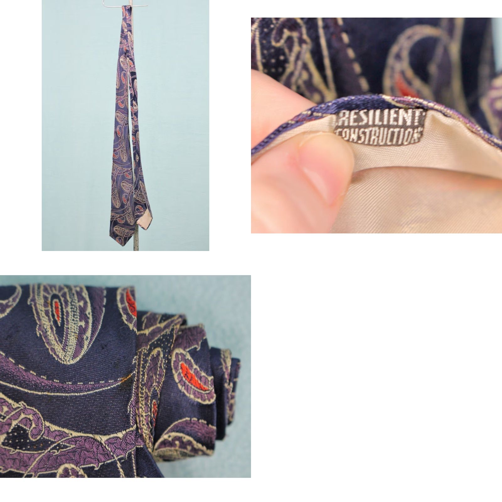 Vintage VTG 1930s Necktie Blue Paisley Pattern 30s Tie Men's Shirt Size ONE SIZE - 8 Thumbnail