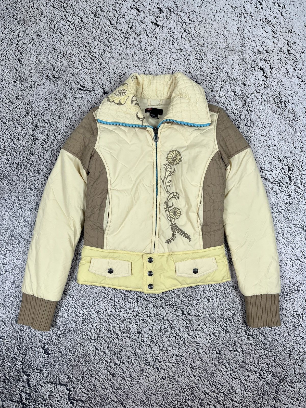 Diesel Diesel Y2K Quilted Puffer Jacket Floral Embroidery Nylon Size S / US 4 / IT 40 - 1 Thumbnail
