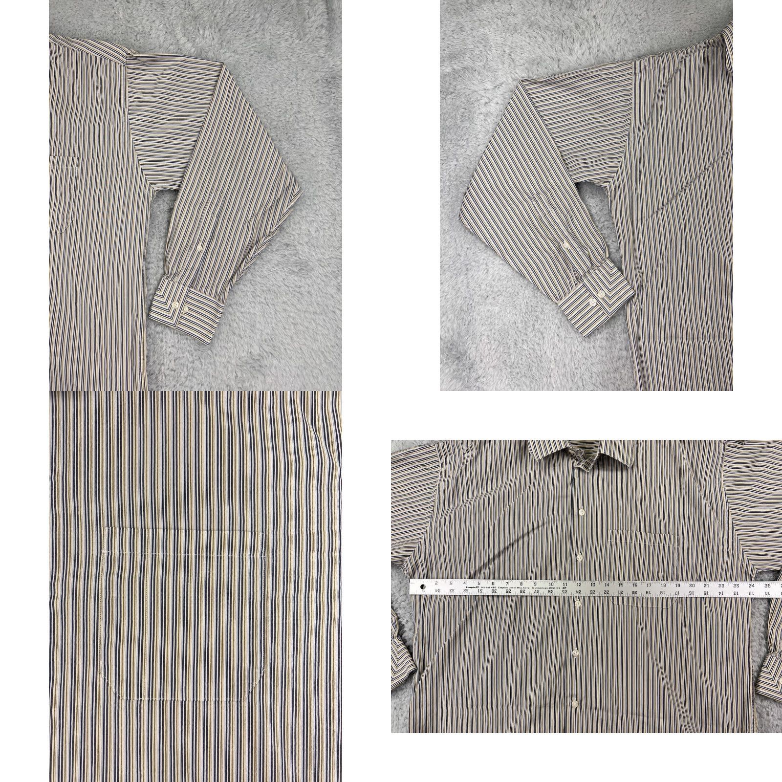 Kenneth Cole Kenneth Cole Mens Dress Shirt 16.5 Beige Vertical Striped Cotton Button-Up Long Sleeve Regular Fit Size US L / EU 52-54 / 3 - 8 Thumbnail
