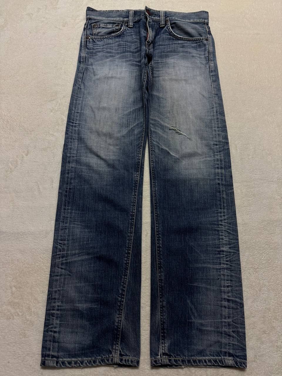 Japanese Brand THRASHED 90s Edwin Sick Faded Distressed Twist Leg Blue Jean Size US 32 / EU 48 - 4 Thumbnail