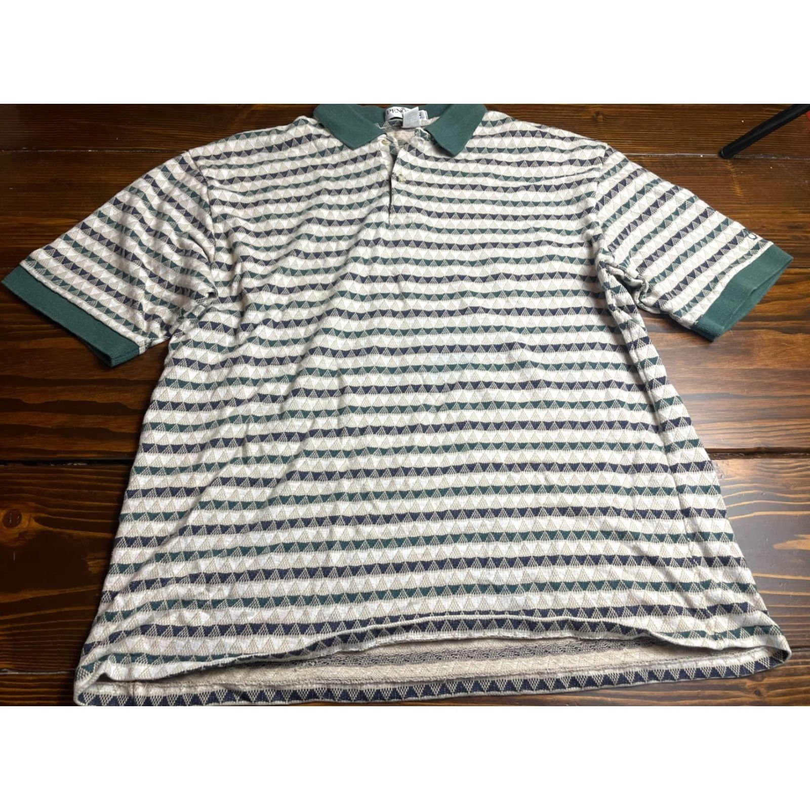 Vintage Penguin Shirt Polo, Men's Large, Short Sleeve, Blue Ivory Green, Cream Brand, Casual Shirt, Mens, Polo Shirt Size US L / EU 52-54 / 3 - 2 Thumbnail
