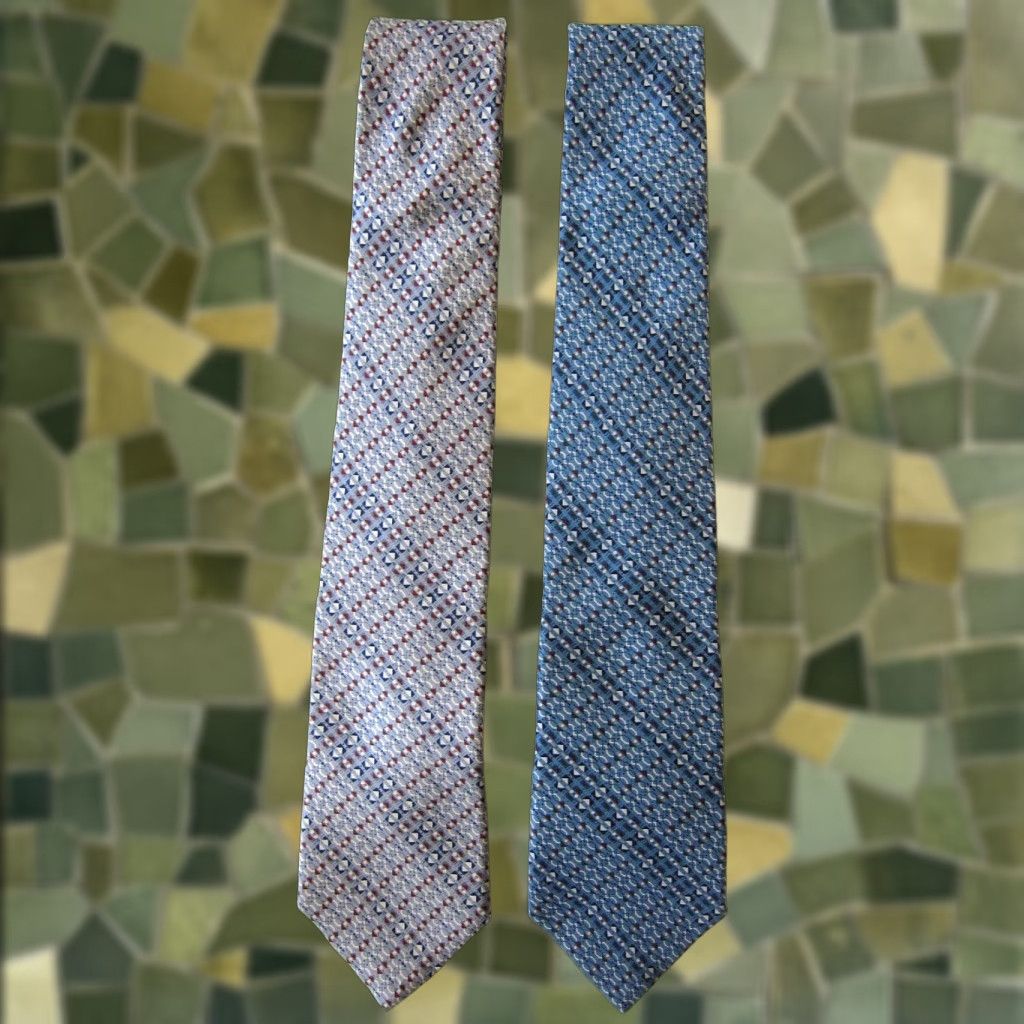 Yves Saint Laurent VINTAGE Yves Saint Laurent Paris New York Neck Ties 100% Silk Blue Grey 2 Vintage Blue Ties Mens 56" Length 3 2/8" Wide Silk Ties Size ONE SIZE - 1 Thumbnail