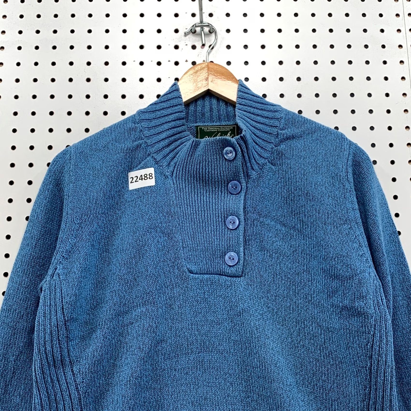Vintage Woolrich Sweater Womens Medium Blue Knit Pullover Shawl Neck Button Fits 21x25 Size M / US 6-8 / IT 42-44 - 6 Thumbnail
