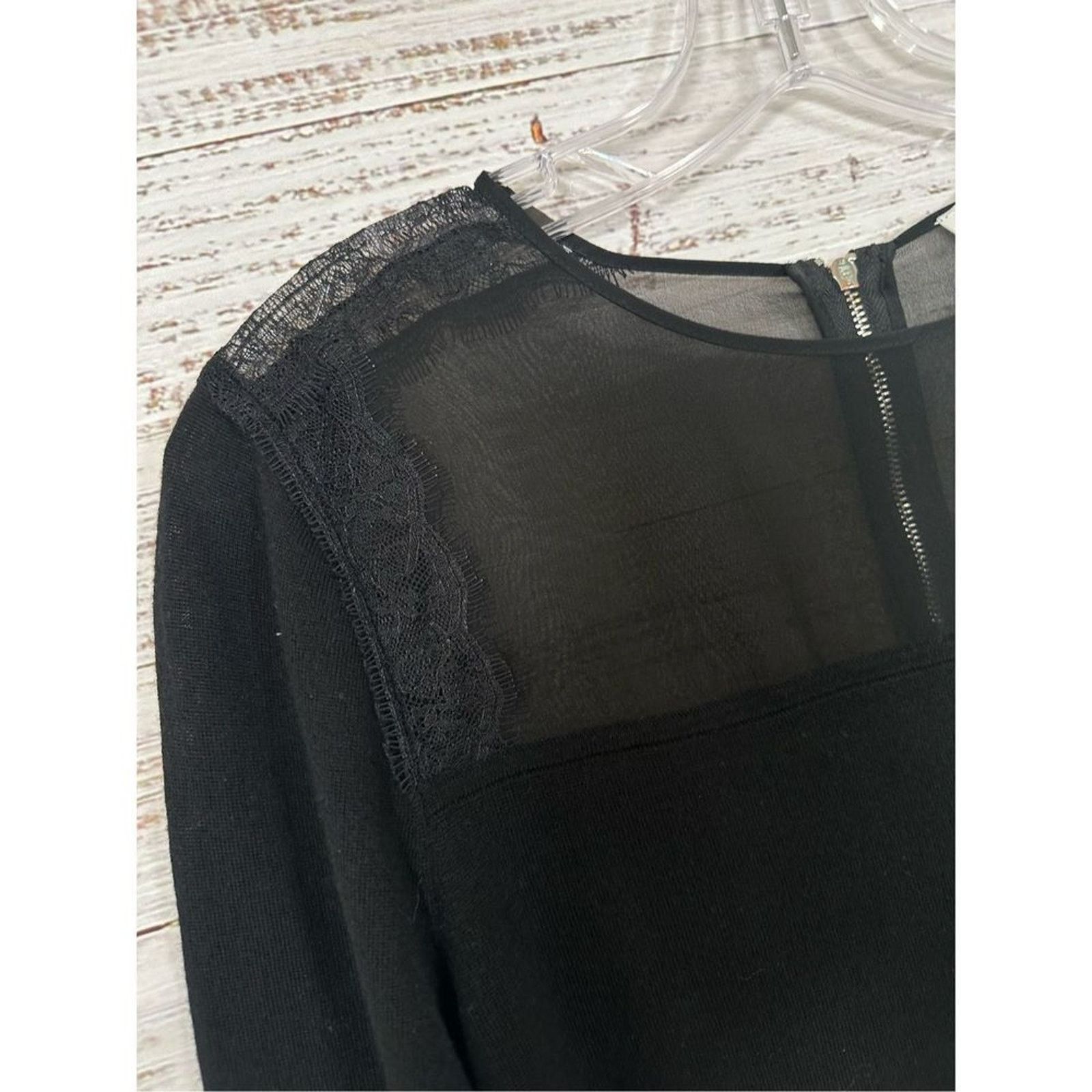 Sandro Sandro Paris Wool Cashmere Lace Accent Blouse Black, Small Size S / US 4 / IT 40 - 7 Thumbnail