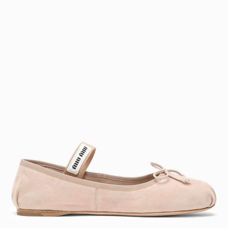 image of Miu Miu Powder Pink Leather Ballerina Shoes, Women's (Size 10)