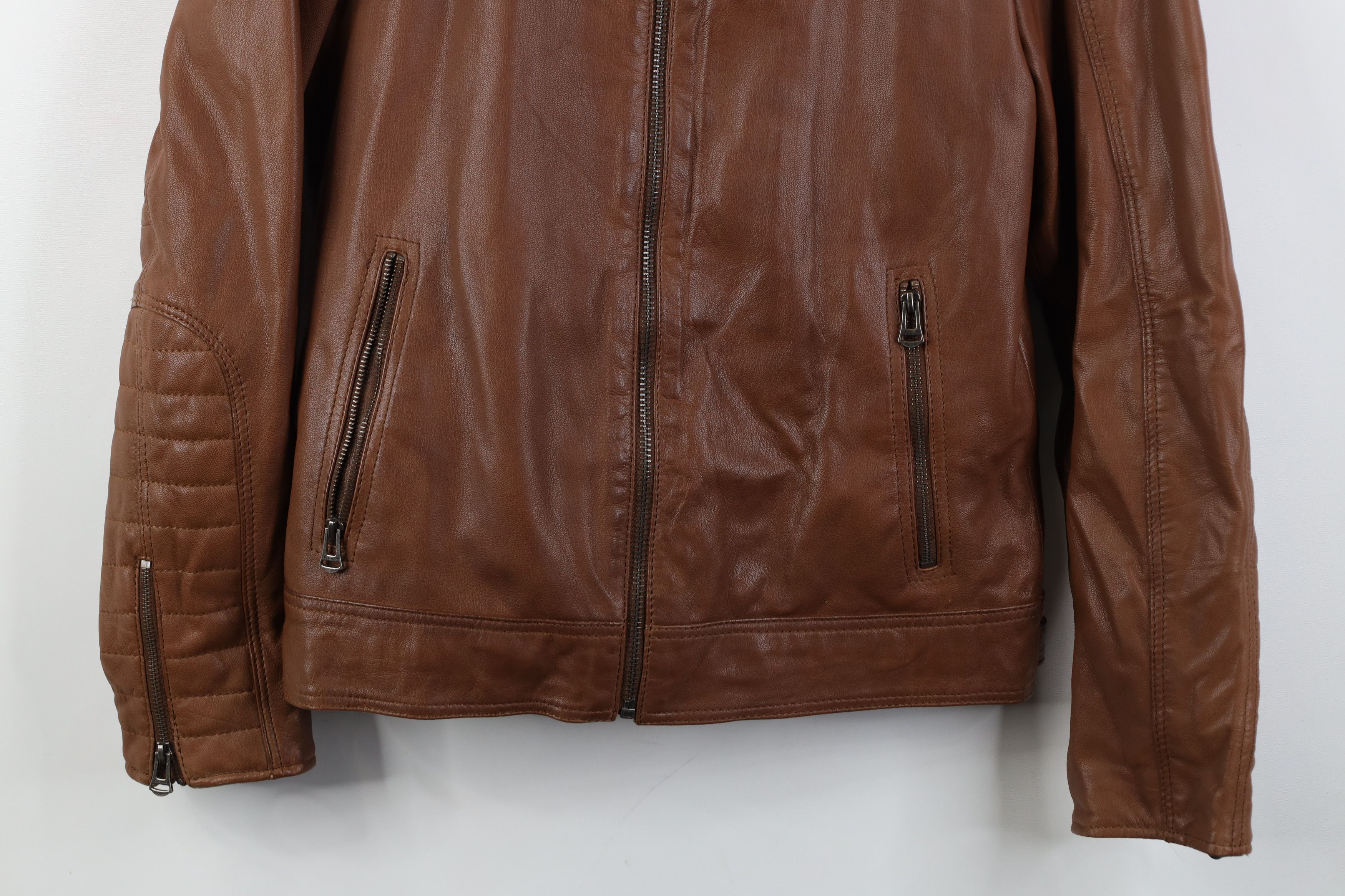 Cole Haan Cole Haan Full Zip Cafe Racer Bomber Jacket Cognac Brown Size US S / EU 44-46 / 1 - 3 Thumbnail