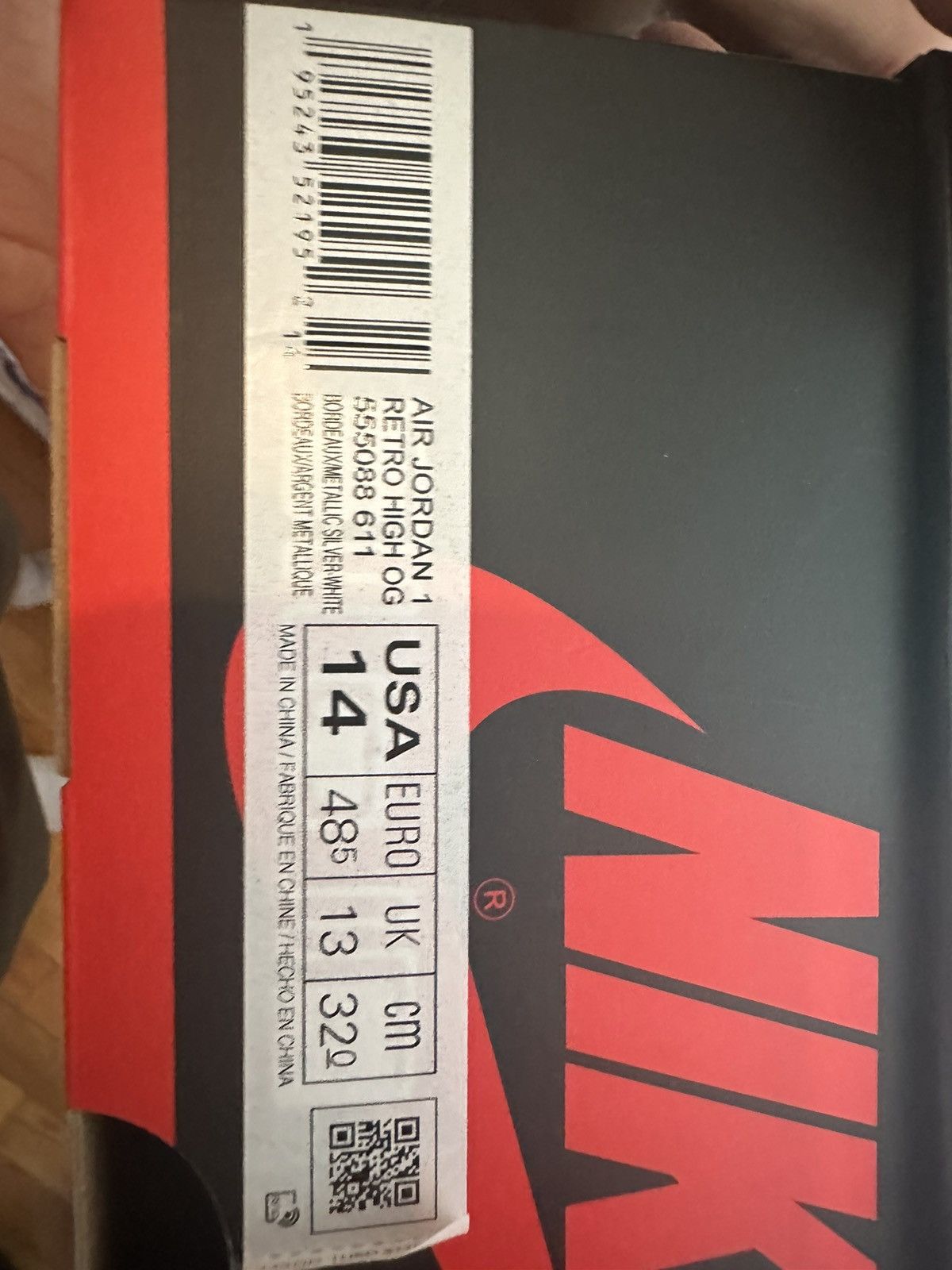 Jordan Brand × Nike Air Jordan 1 Retro High OG Bordeaux/silver/white Size US 14 / EU 47 - 1 Thumbnail