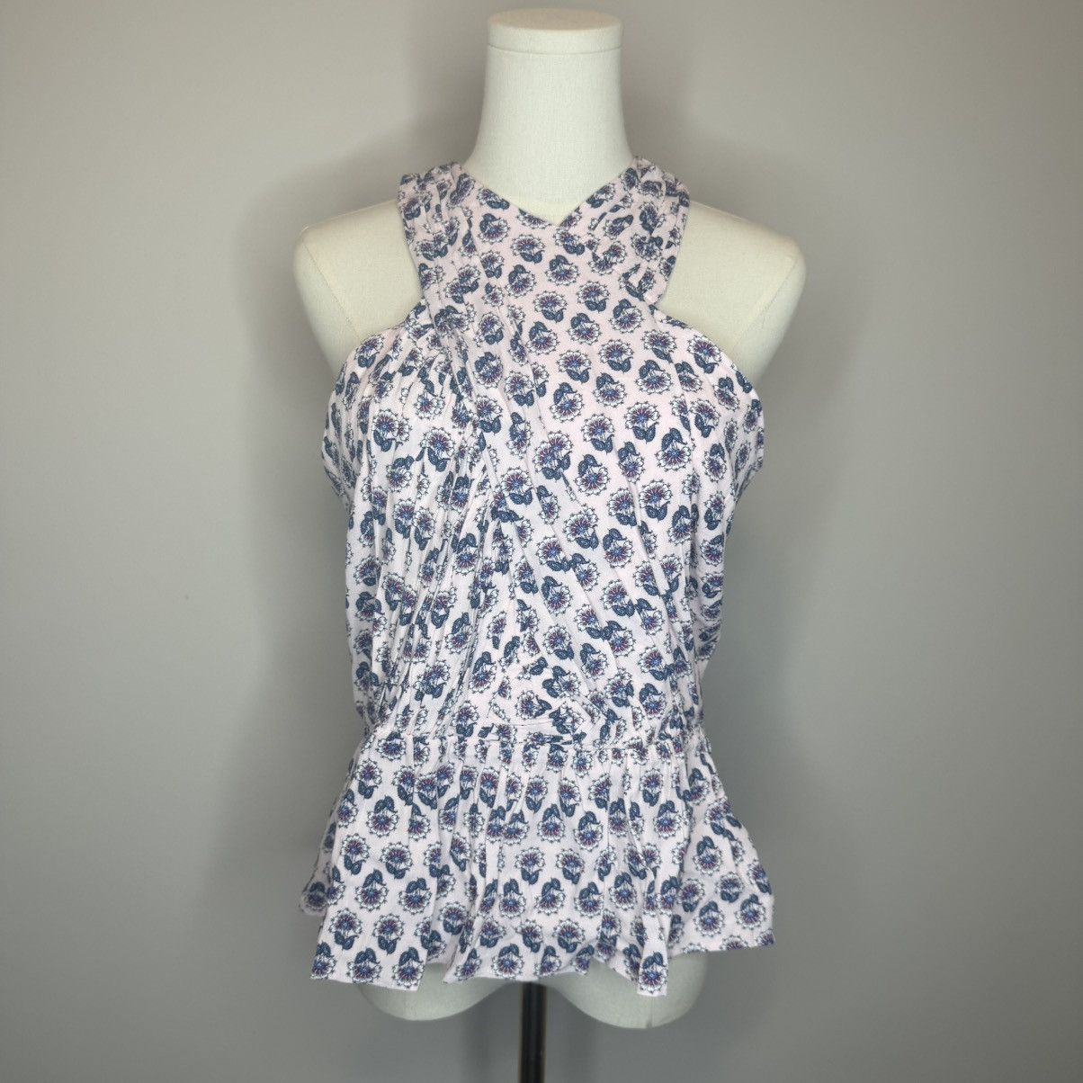 Loft LOFT Pink Halter Peplum Top with Blue Floral Print Size M / US 6-8 / IT 42-44 - 1 Thumbnail