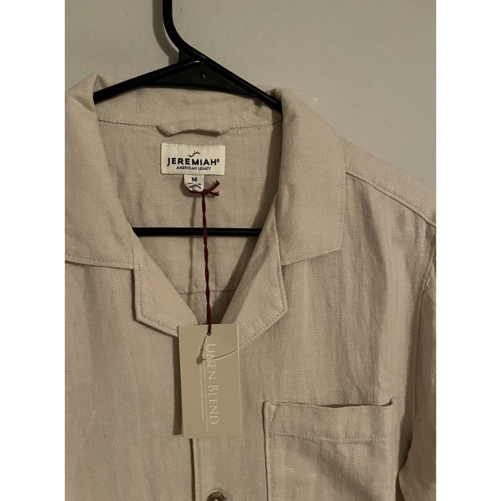 Vintage VINTAGE Jeremiah Linen Blend Beige Natural Camp S/S Hawaiian Shirt - Men's Medium - New! Size US M / EU 48-50 / 2 - 3 Thumbnail