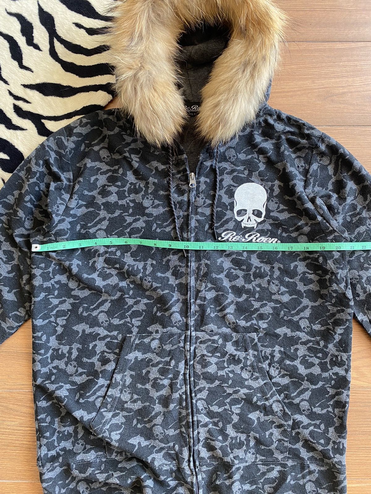 If Six Was Nine × Japanese Brand × Le Grande Bleu (L.G.B.) Japanese Roen Fur Hoodie Overprinted Camo Skull Size US L / EU 52-54 / 3 - 9 Thumbnail
