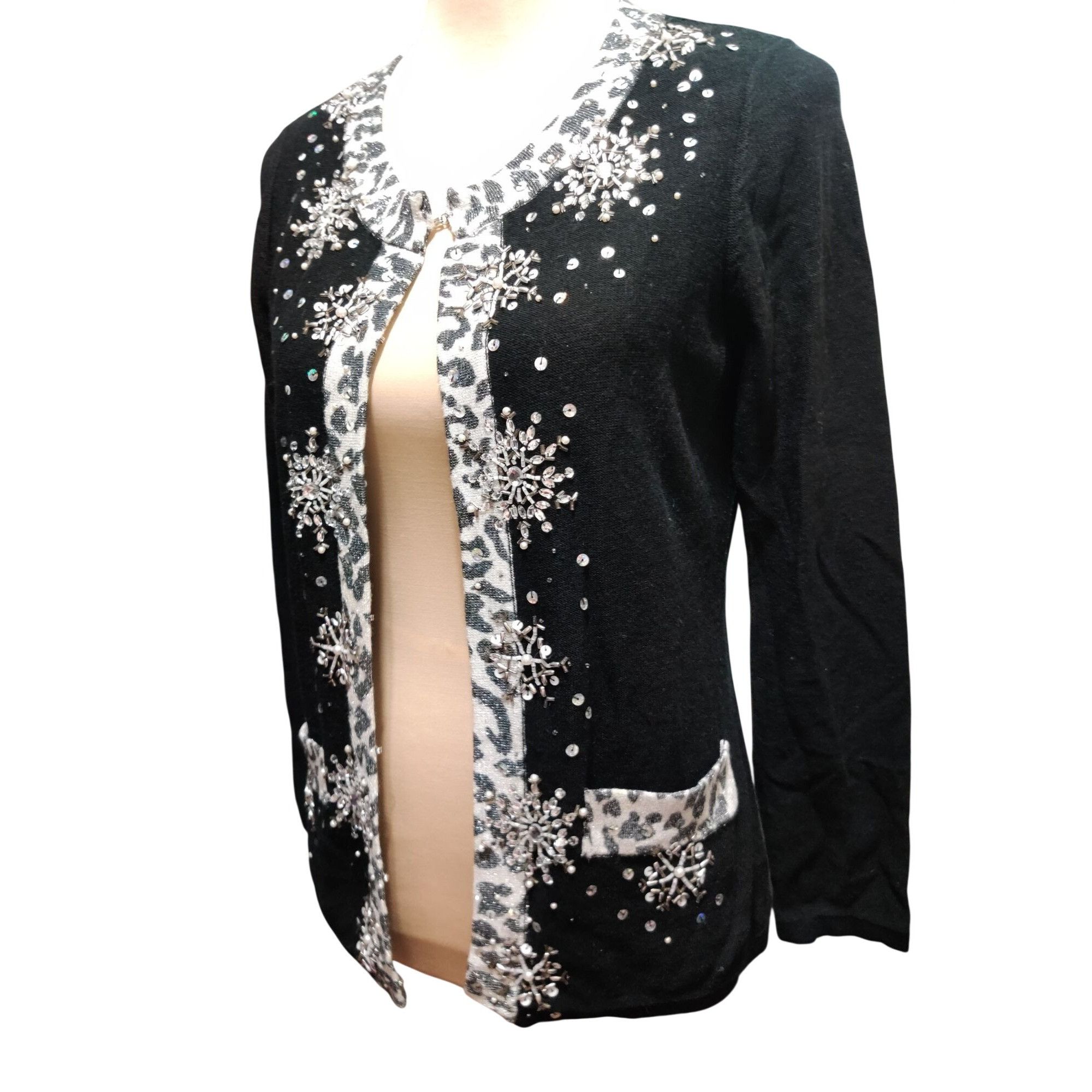 Other Drapers & Damon Size S Beaded Cardigan Black Leopard Trim Se Size S / US 4 / IT 40 - 11 Thumbnail