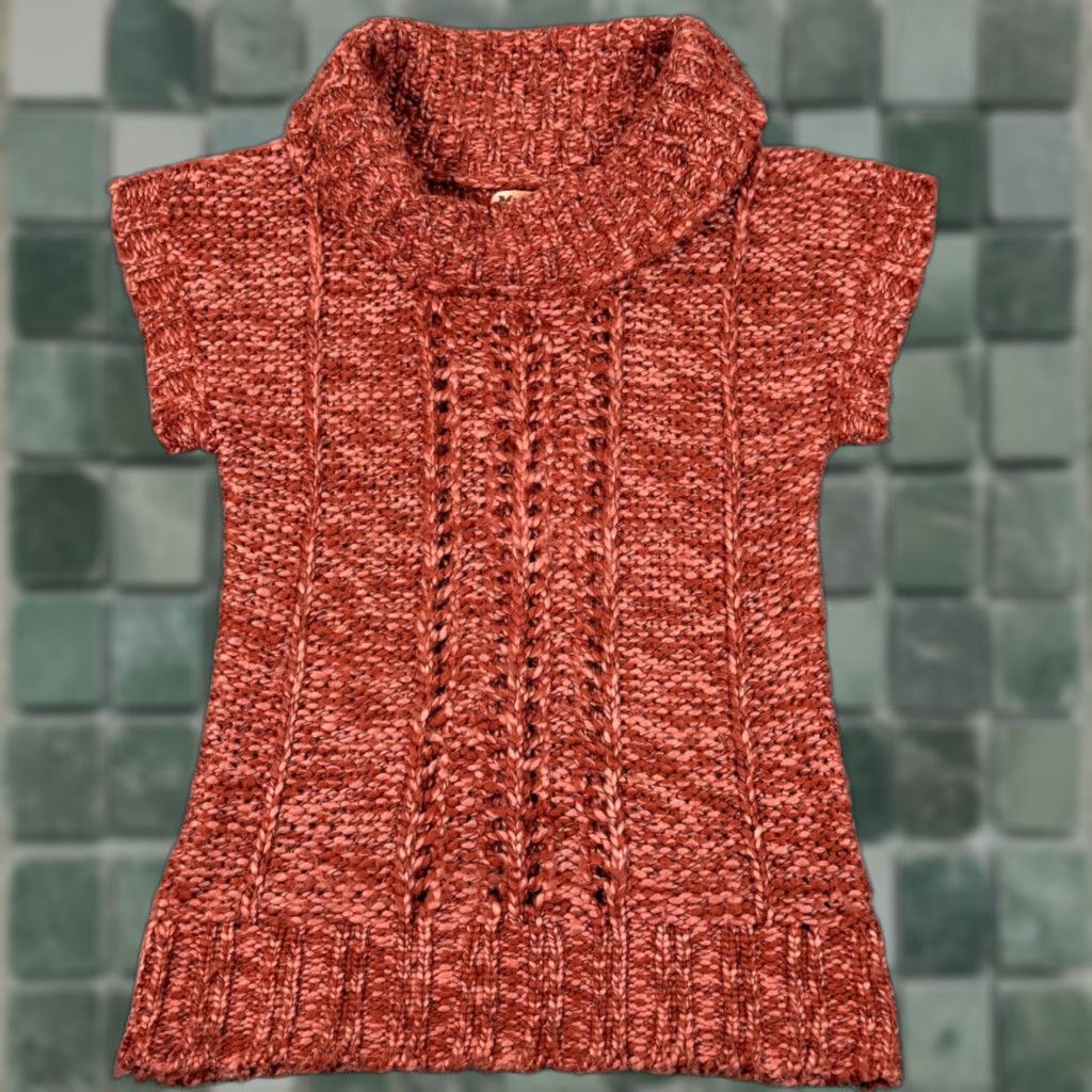 Vintage Mudd Cowl Neck Vest Sweater Women Orange Chunky Knit Metallic Sparkle SS Fall Fashion Size M / US 6-8 / IT 42-44 - 1 Thumbnail