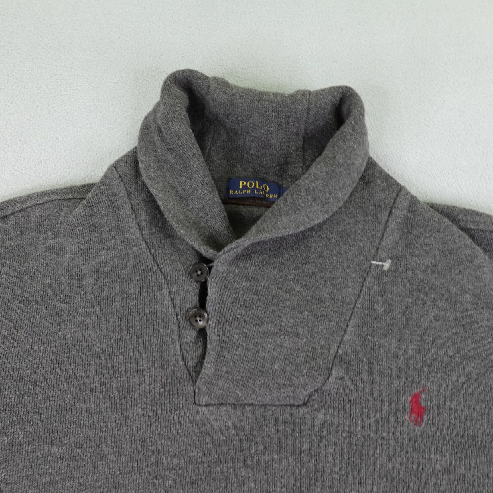 Polo Ralph Lauren Polo Ralph Lauren Sweater Mens XL Gray Shawl Collar Elbow Patches Red Pony Logo Shirt Size US XL / EU 56 / 4 - 2 Thumbnail