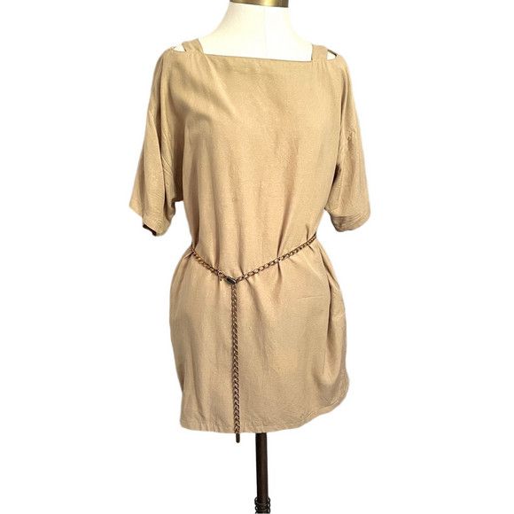 Vintage Vintage Ivory Raw Silk Cut Out Shift Dress - Medium Size M / US 6-8 / IT 42-44 - 2 Thumbnail