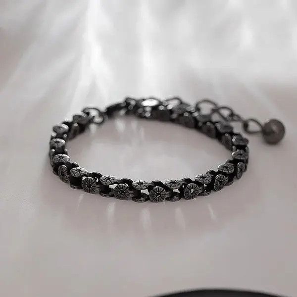 Jewelry Black Floral Chain Link Bracelet, Adjustable Charm Bracelet Size ONE SIZE - 7 Thumbnail