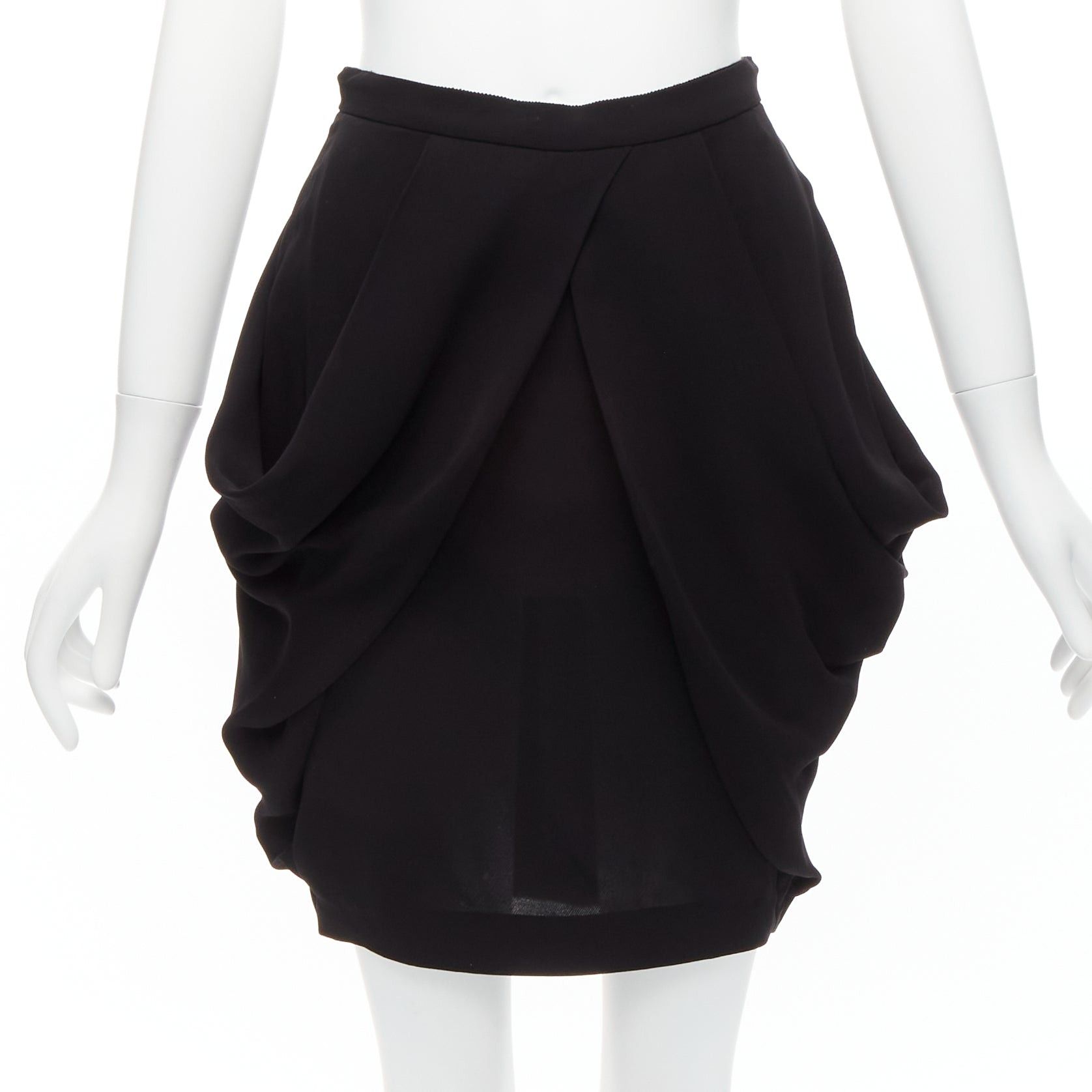 Miu Miu MIU MIU black asymmetric draped high waisted mini tulip skirt IT38 XS Size 26" / US 2 / IT 38 - 1 Thumbnail