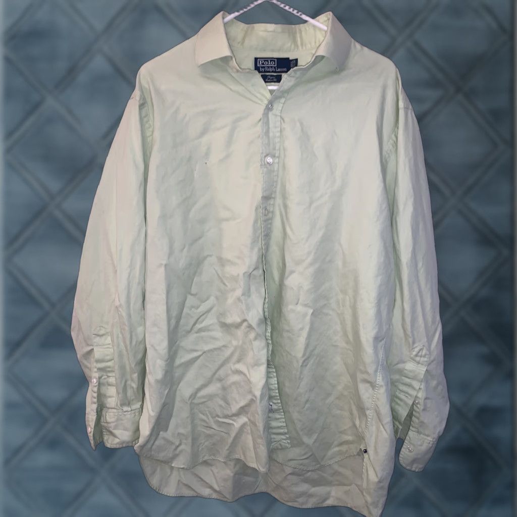 Polo Ralph Lauren VINTAGE Polo Ralph Lauren Mens Regent Dress Shirt GREEN Plaid CUSTOM Fit 17.5 34 White Trim Classic Fit Size 48R - 1 Thumbnail