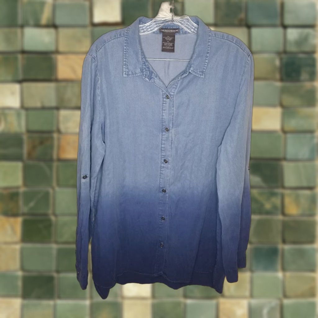 Vintage Chelsea & Theodore Shirt Womens XL Long Sleeve Button-Up Blue Size XL / US 12-14 / IT 48-50 - 1 Thumbnail
