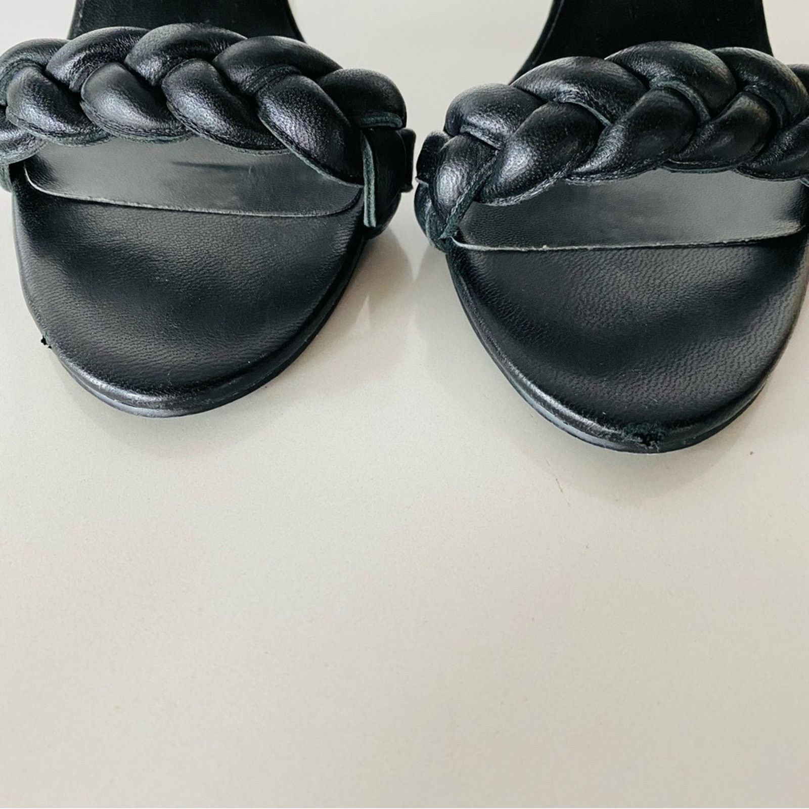 Nordstrom RAYE REVOLVE Lyka Black Braided Ankle Stiletto Sandals Shoes Size US 8.5 / IT 38.5 - 5 Thumbnail