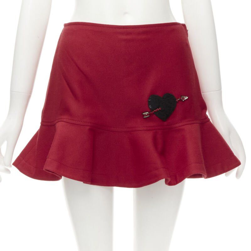 Valentino VALENTINO black beaded heart badge red twill flared frill shorts IT38 XS Size 26" / US 2 / IT 38 - 1 Thumbnail