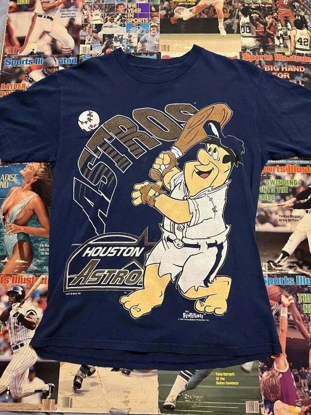 Other Houston Astros MLB Baseball Flintstones Black T-shirt Unisex Size US XL / EU 56 / 4 - 2 Thumbnail