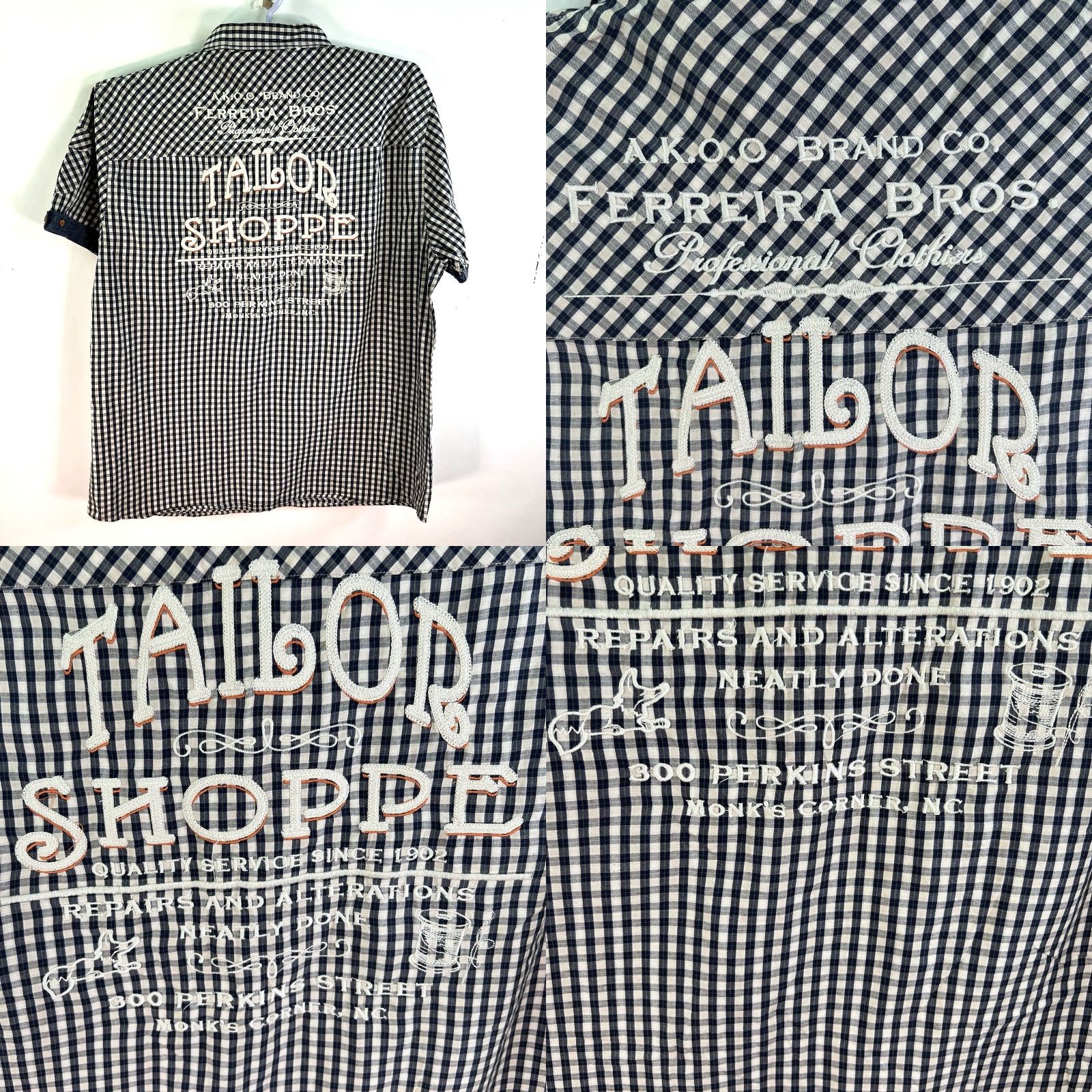 Vintage AKOO Button-Down Shirt Mens 2XL Embroidered Check Blue Vintage 90s Tailors Down Texture Casual Workwear Shirt Size US XXL / EU 58 / 5 - 8 Thumbnail