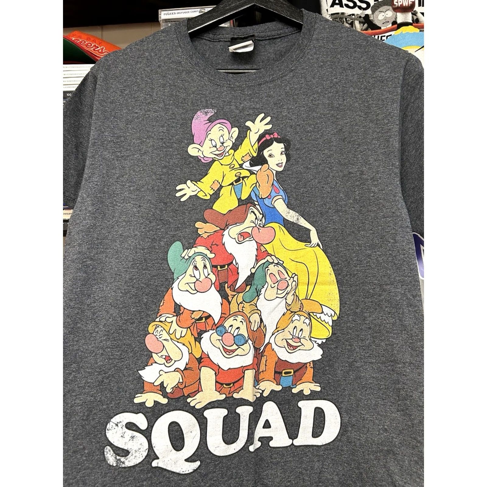 Disney Disney Snow White And The 7 Dwarfs Squad Small Unisex T-Shirt Short Sleeve Gray Cotton Polyester Graphic Print Cartoon Princess Disney Snowwhite Mens Size US S / EU 44-46 / 1 - 2 Thumbnail