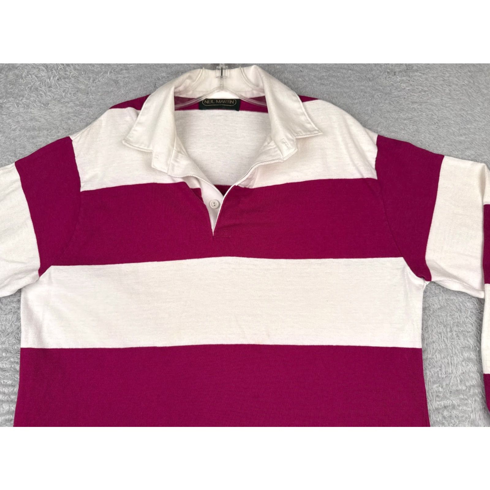 Vintage VINTAGE Neil Martin Polo Shirt Men XL Pink White Stripe Cotton Jersey Slim Fit Short Sleeve Size US XL / EU 56 / 4 - 4 Thumbnail