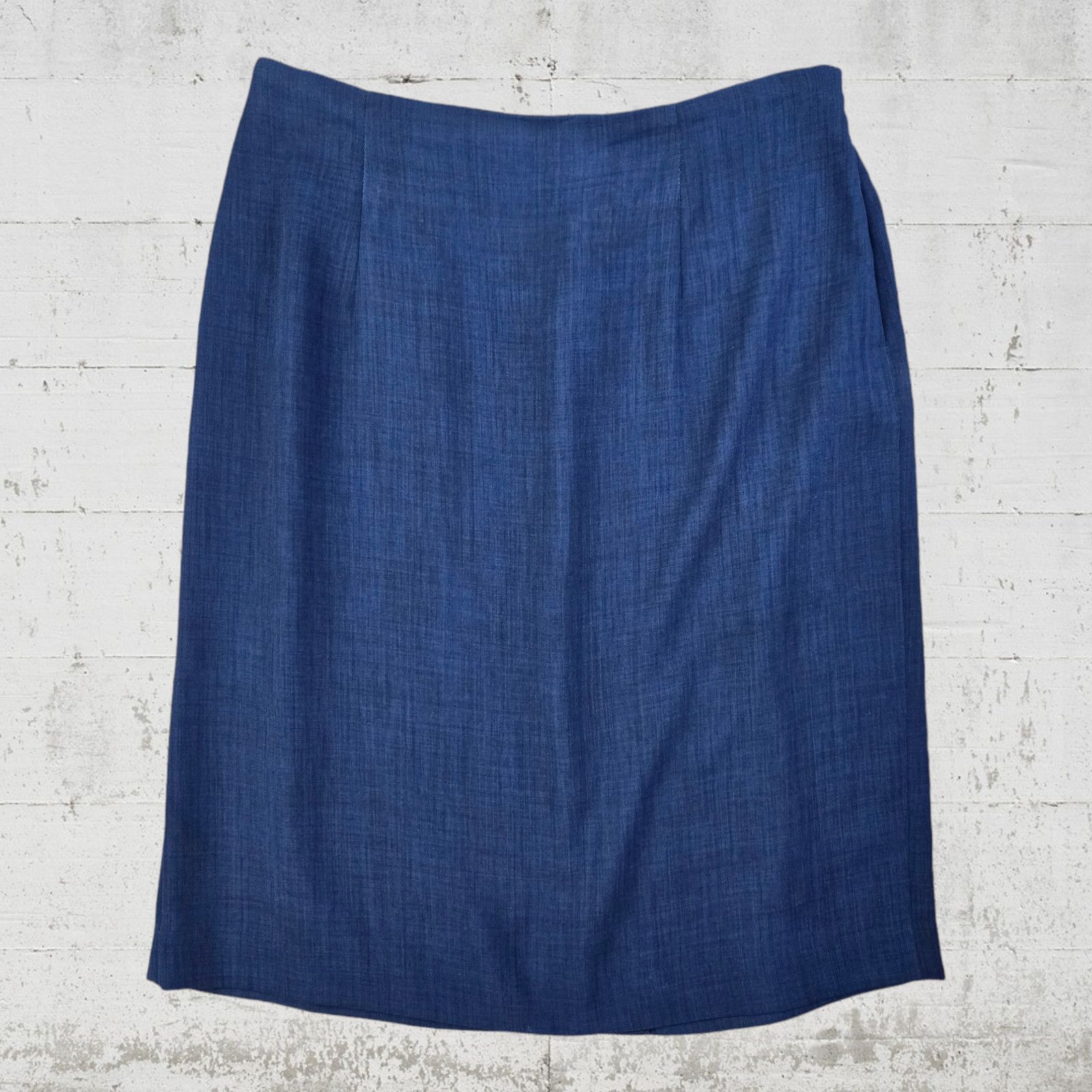 Vintage 80s Vintage Blue Knee Length Skirt Size 16P Size 38" / US 16 / IT 52 - 2 Thumbnail