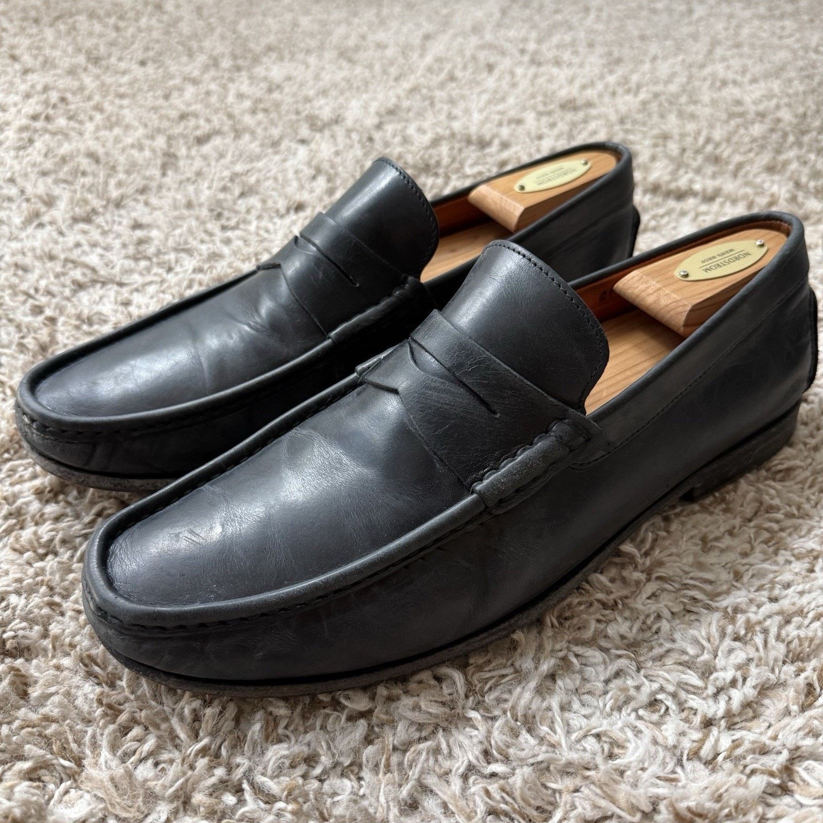 Santoni Santoni Slip On Black Leather Penny Loafers Made In Italy Size US 10 / EU 43 - 8 Thumbnail